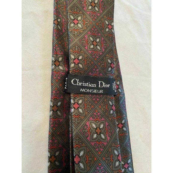 Christian Dior Green Patterned Tie - Picture 1 of 5